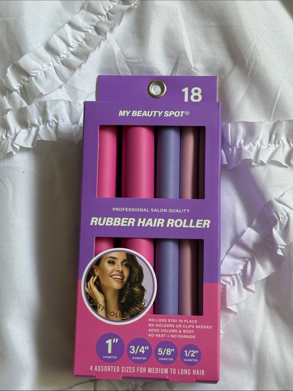 My Beauty Spot Pink & Purple Rubber Hair Rollers - 18 Pack